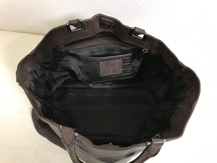 本物プラダPRADA本革レザートートハンドバッグビジネスボストンバック茶メンズ