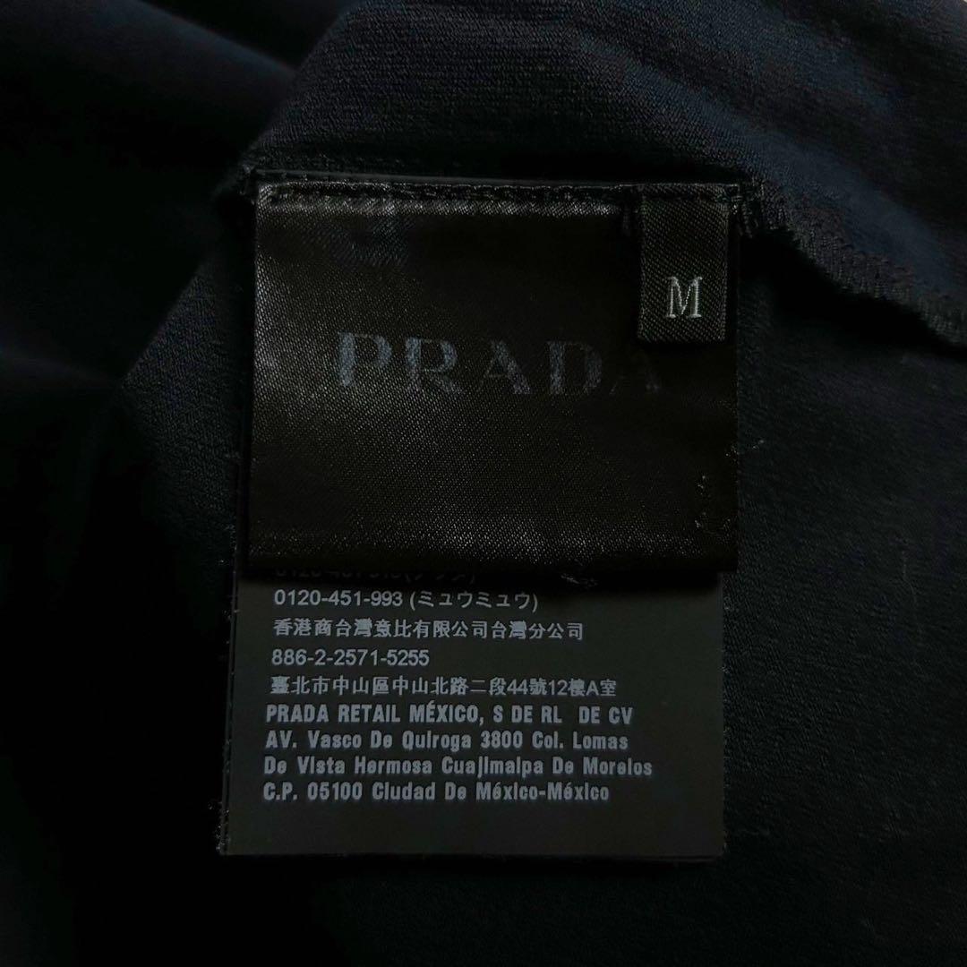 5996【人気ブラック】プラダ‪☆ラバーロゴ入り長袖ポロシャツ ナイロン切替