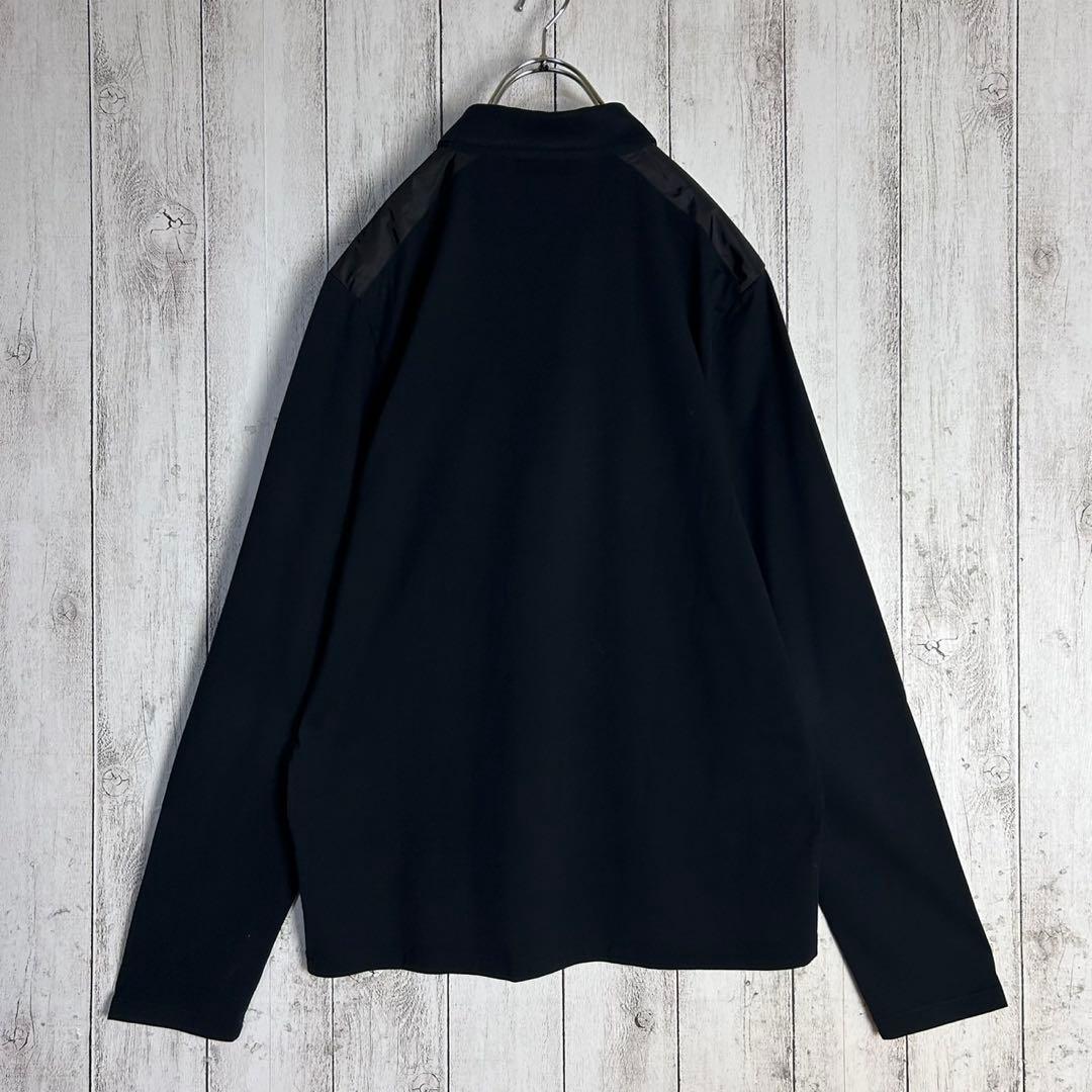 5996【人気ブラック】プラダ‪☆ラバーロゴ入り長袖ポロシャツ ナイロン切替