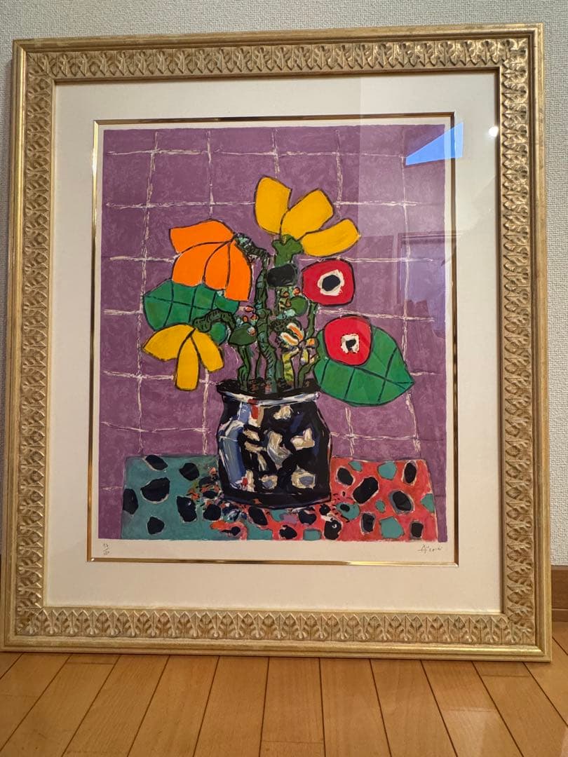 ポールアイズピリ　パープルバックの花 リトグラフ 97/120