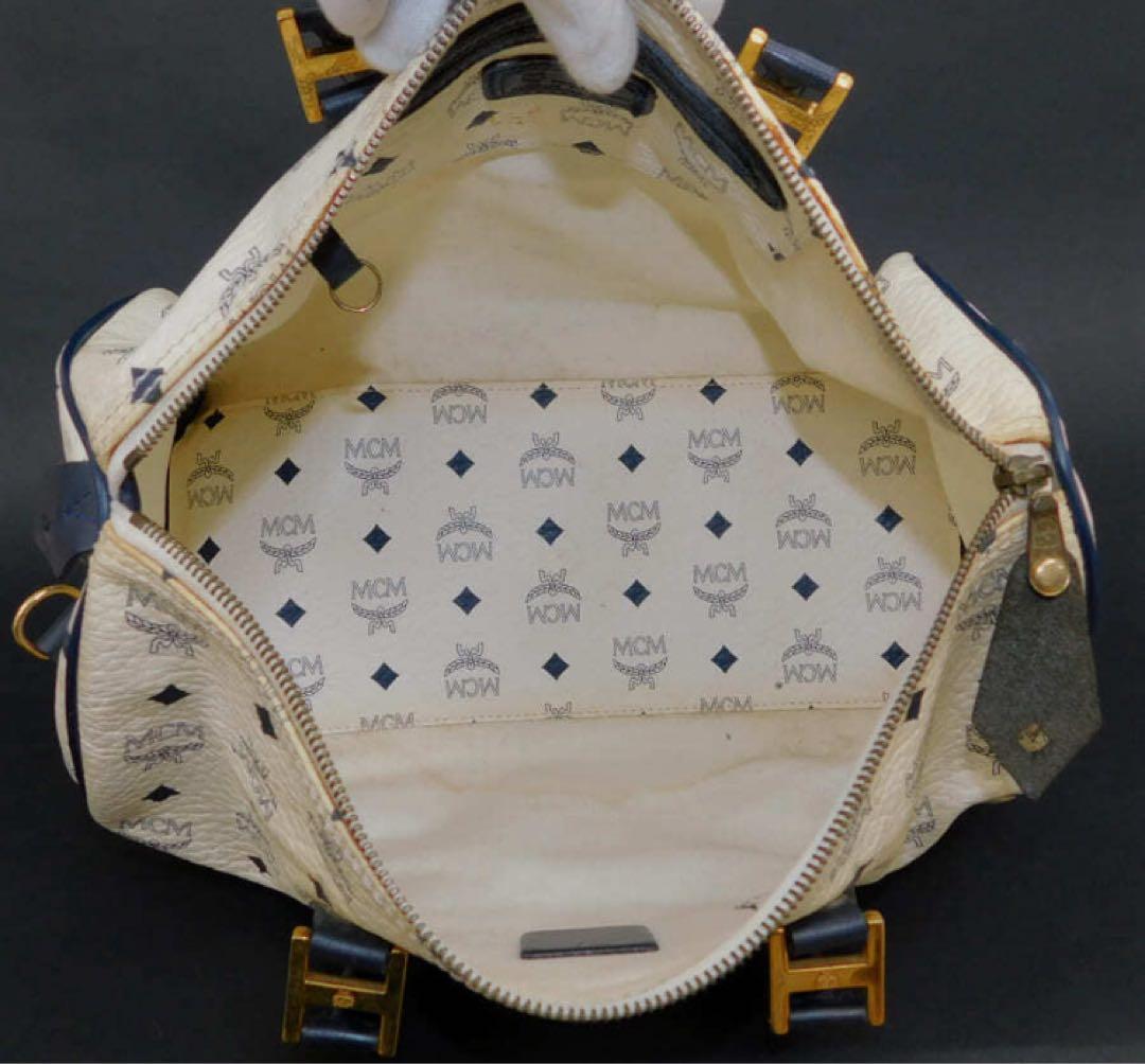 エムシーエム ミニボストンバッグ レザー ホワイト系 出張 旅行 MCM