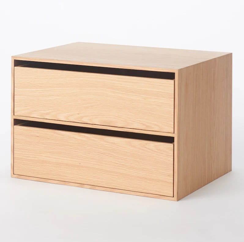 新品未使用【廃盤品】無印良品 木製収納ケース オーク材 ワイド2段