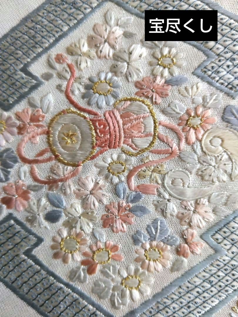 最終値下げ O-286 西陣袋帯 お太鼓柄 金銀糸 宝尽くし 鶴 手刺繍 美品