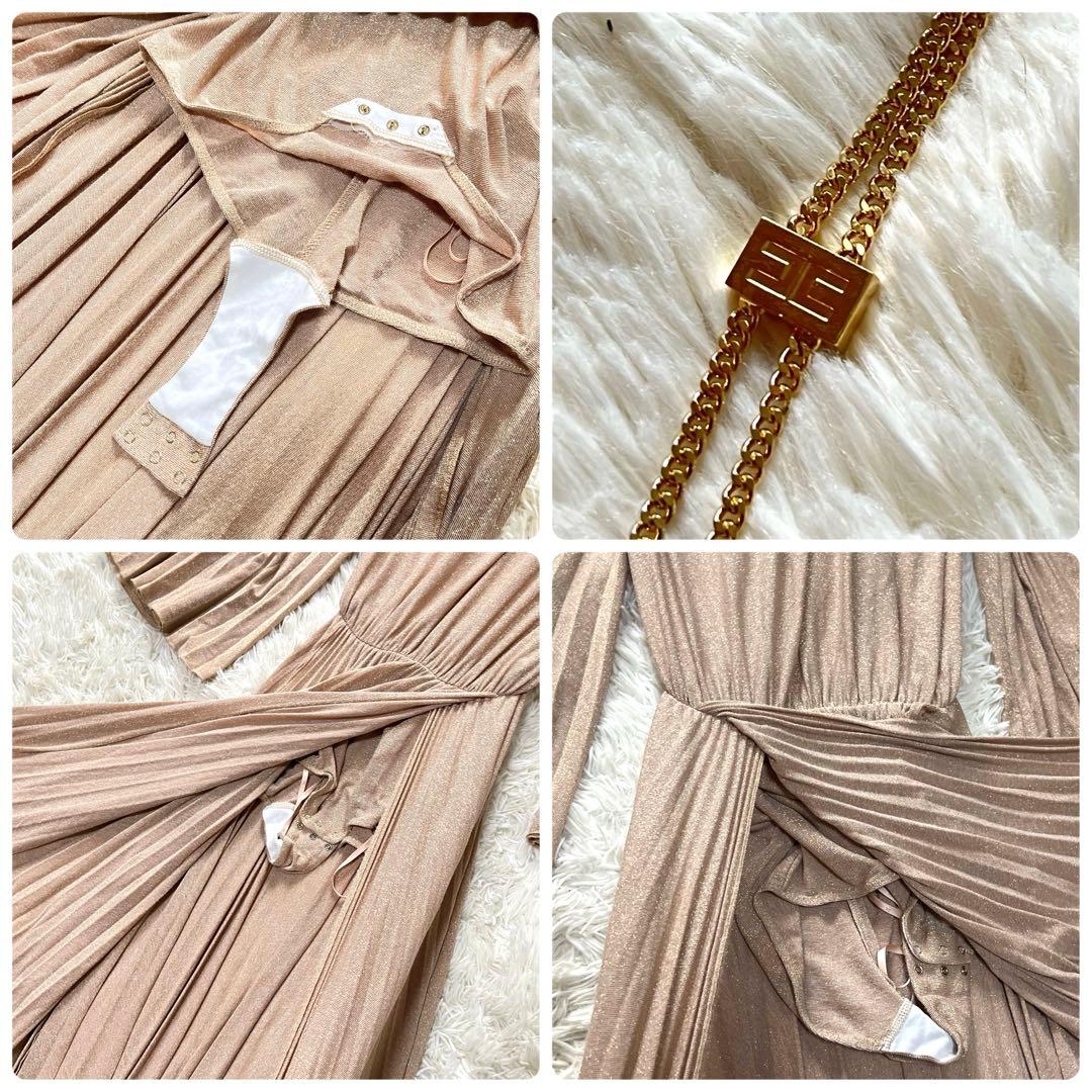 【極美品】エリザベッタフランキ　マキシプリーツドレス　ゴールドフリンジ　40