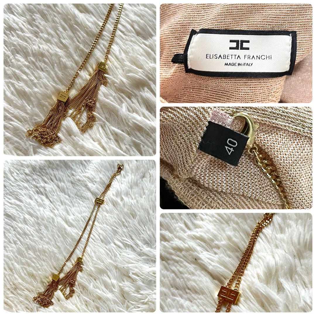 【極美品】エリザベッタフランキ　マキシプリーツドレス　ゴールドフリンジ　40