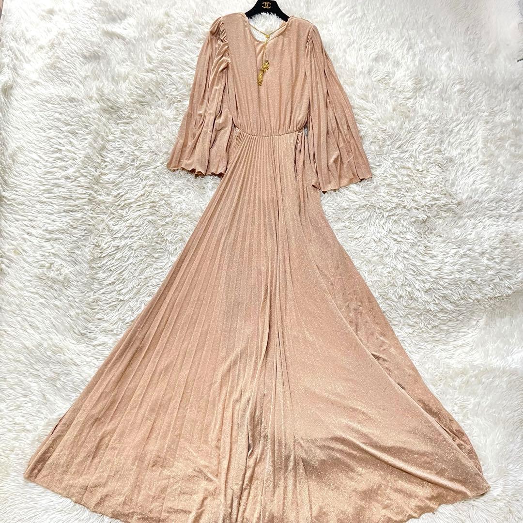 【極美品】エリザベッタフランキ　マキシプリーツドレス　ゴールドフリンジ　40