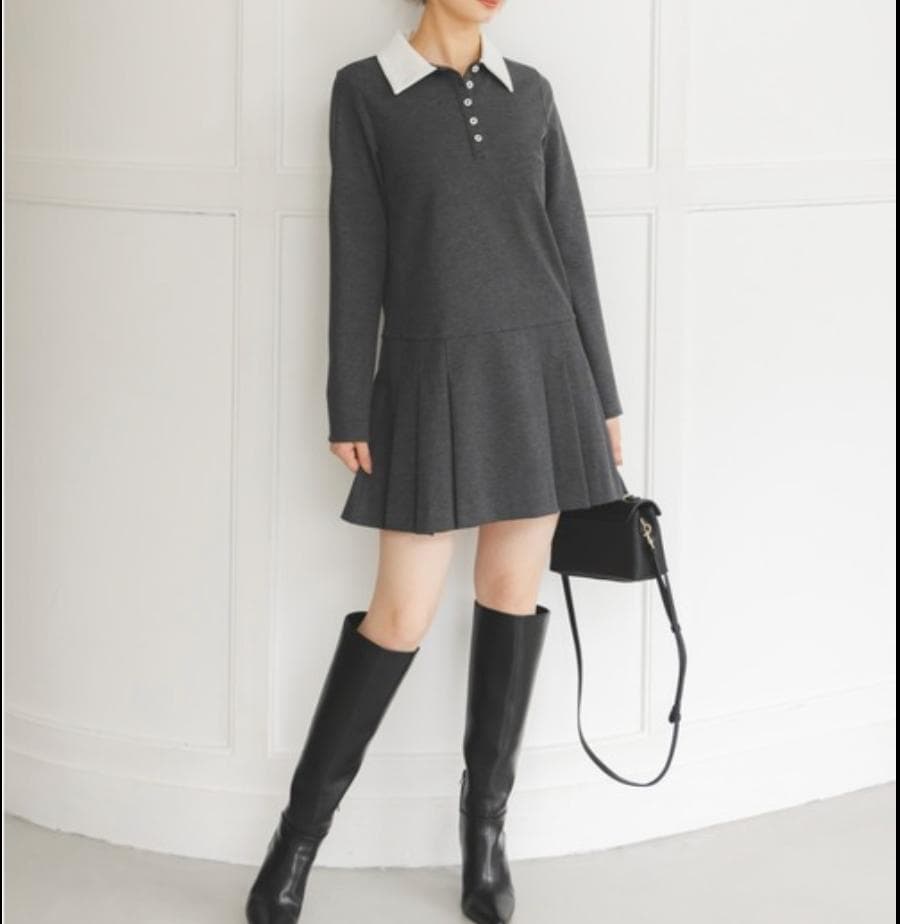 SNIDEL スナイデル　衿つきプリーツカットミニワンピース　グレー