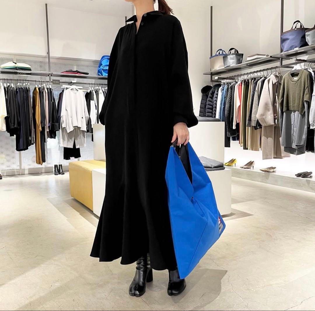 ENFOLD エンフォルド ポリエステルツイルシャツドレス 38 ネイビー