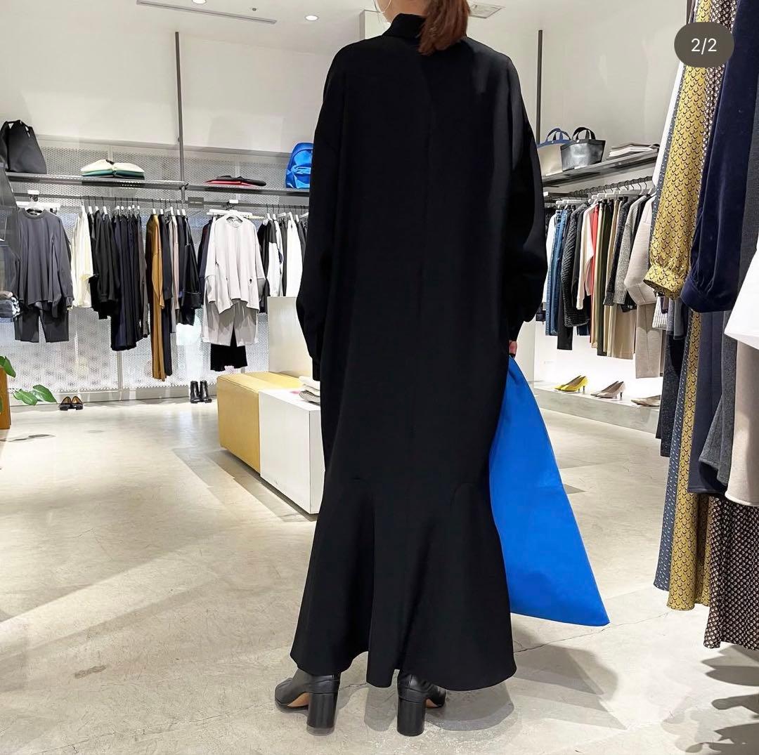 ENFOLD エンフォルド ポリエステルツイルシャツドレス 38 ネイビー