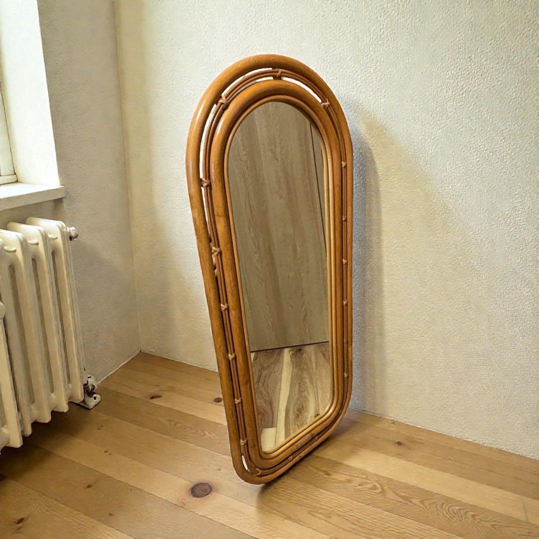 ラタンミラー 大型アーチ型 玄関リビング 北欧ナチュラル✨