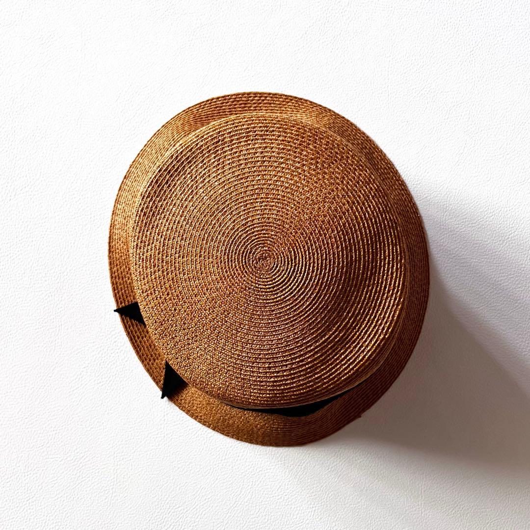 FOXEY　フォクシー　帽子　ストローハット　麦わら帽子　黒リボン　ベージュ