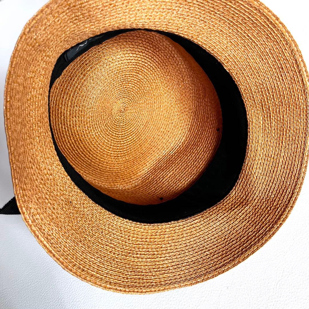 FOXEY　フォクシー　帽子　ストローハット　麦わら帽子　黒リボン　ベージュ