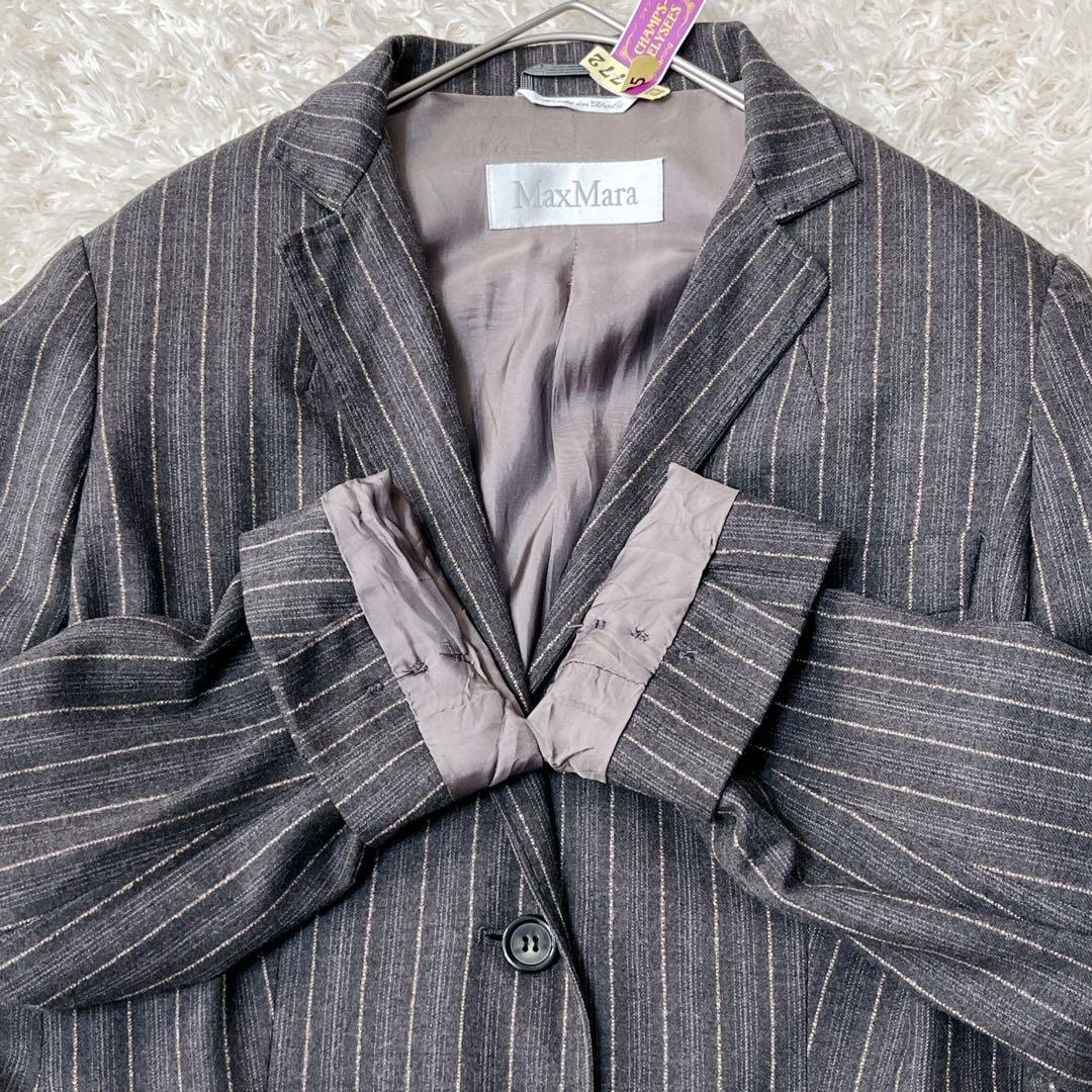 マックスマーラ Ｌ相当【白タグ】　ヴァージンウールジャケット　グレー　ストライプ