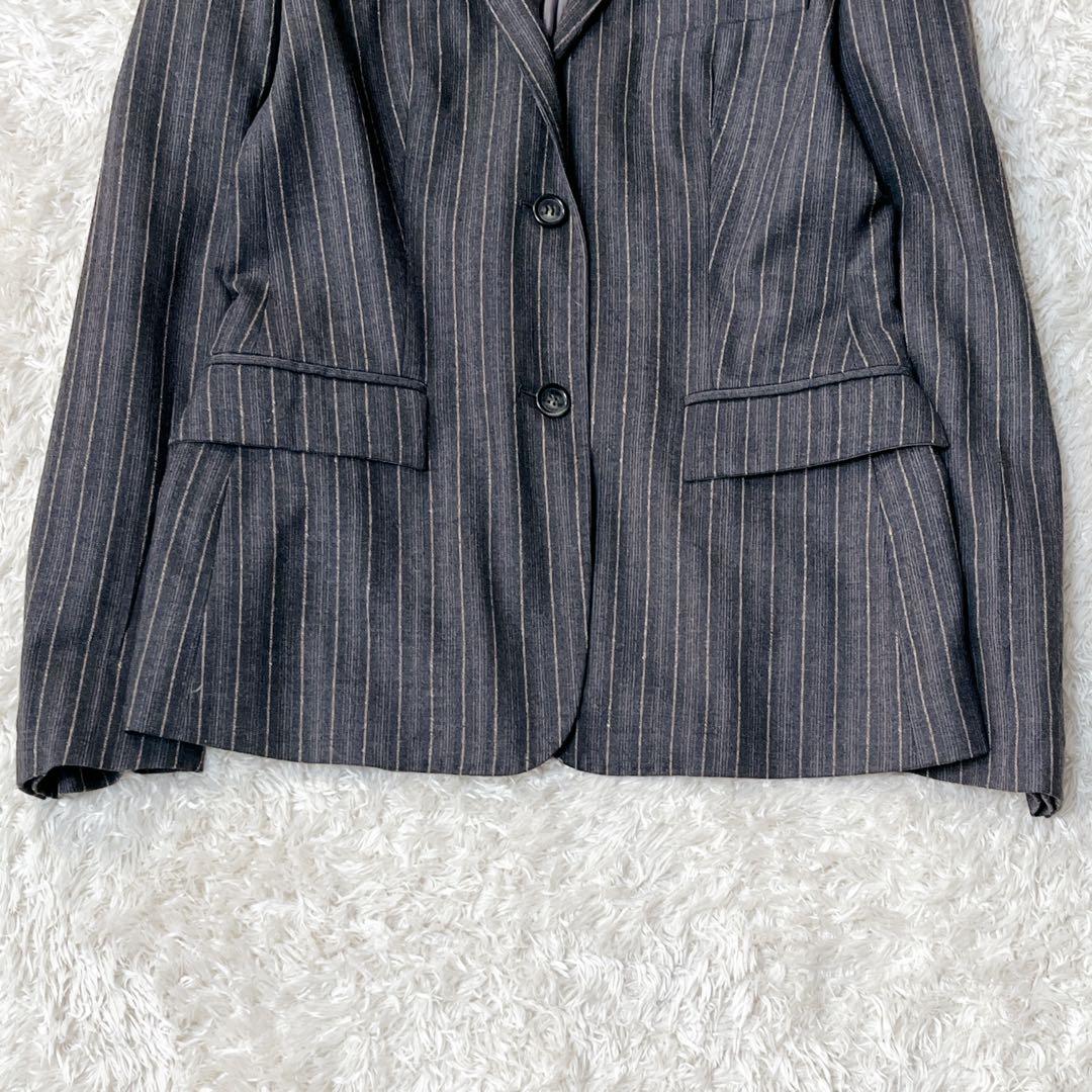 マックスマーラ Ｌ相当【白タグ】　ヴァージンウールジャケット　グレー　ストライプ