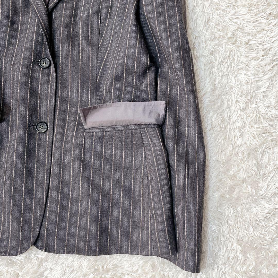 マックスマーラ Ｌ相当【白タグ】　ヴァージンウールジャケット　グレー　ストライプ