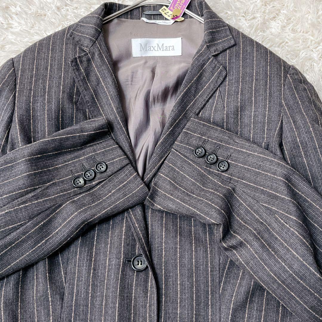 マックスマーラ Ｌ相当【白タグ】　ヴァージンウールジャケット　グレー　ストライプ