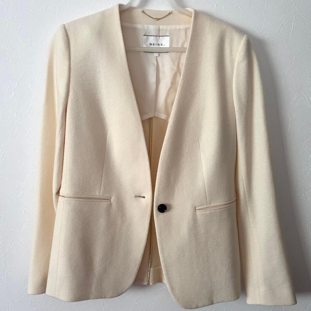 【未使用】BEIGE, ベイジ ノーカラー ジャケット オフホワイト 4