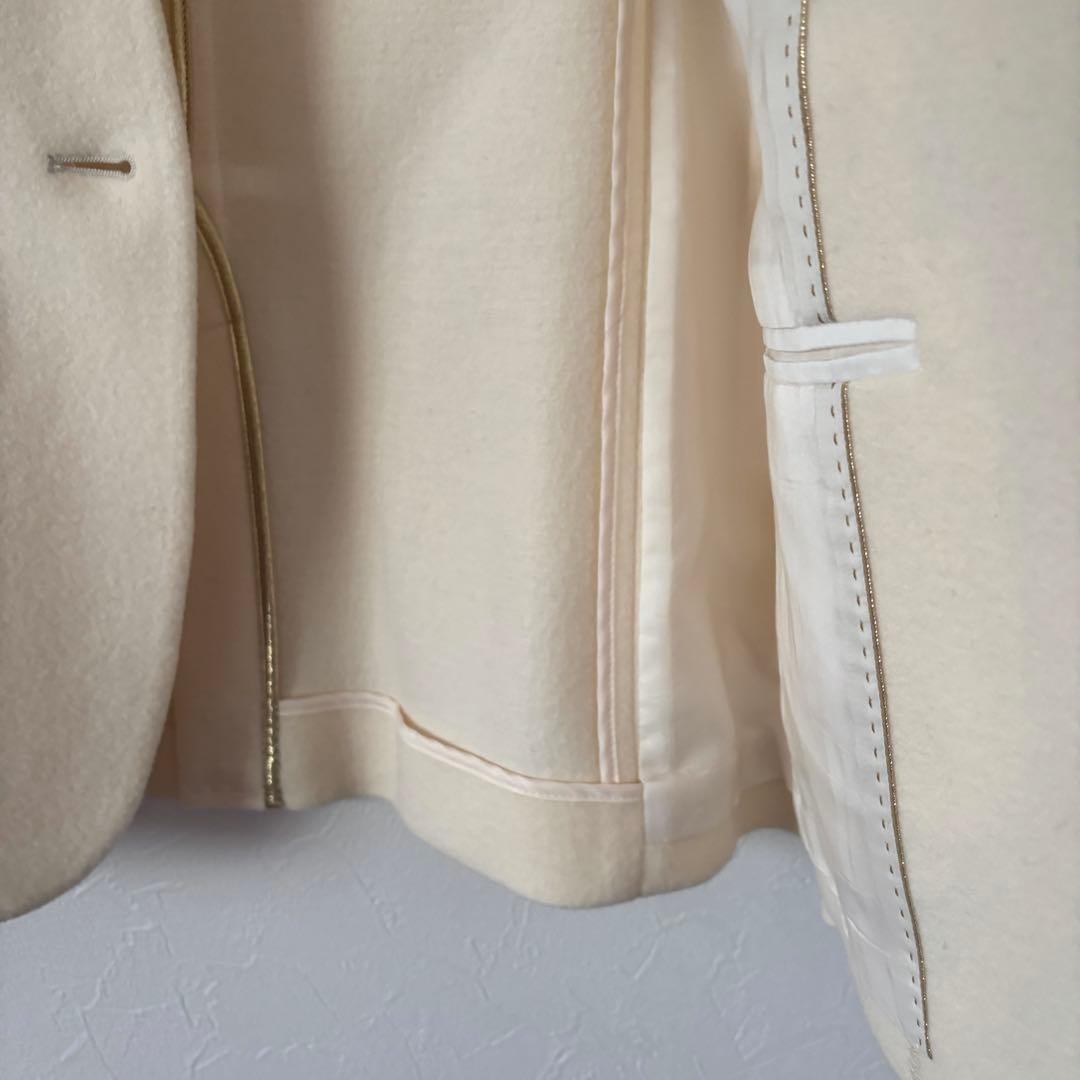 【未使用】BEIGE, ベイジ ノーカラー ジャケット オフホワイト 4