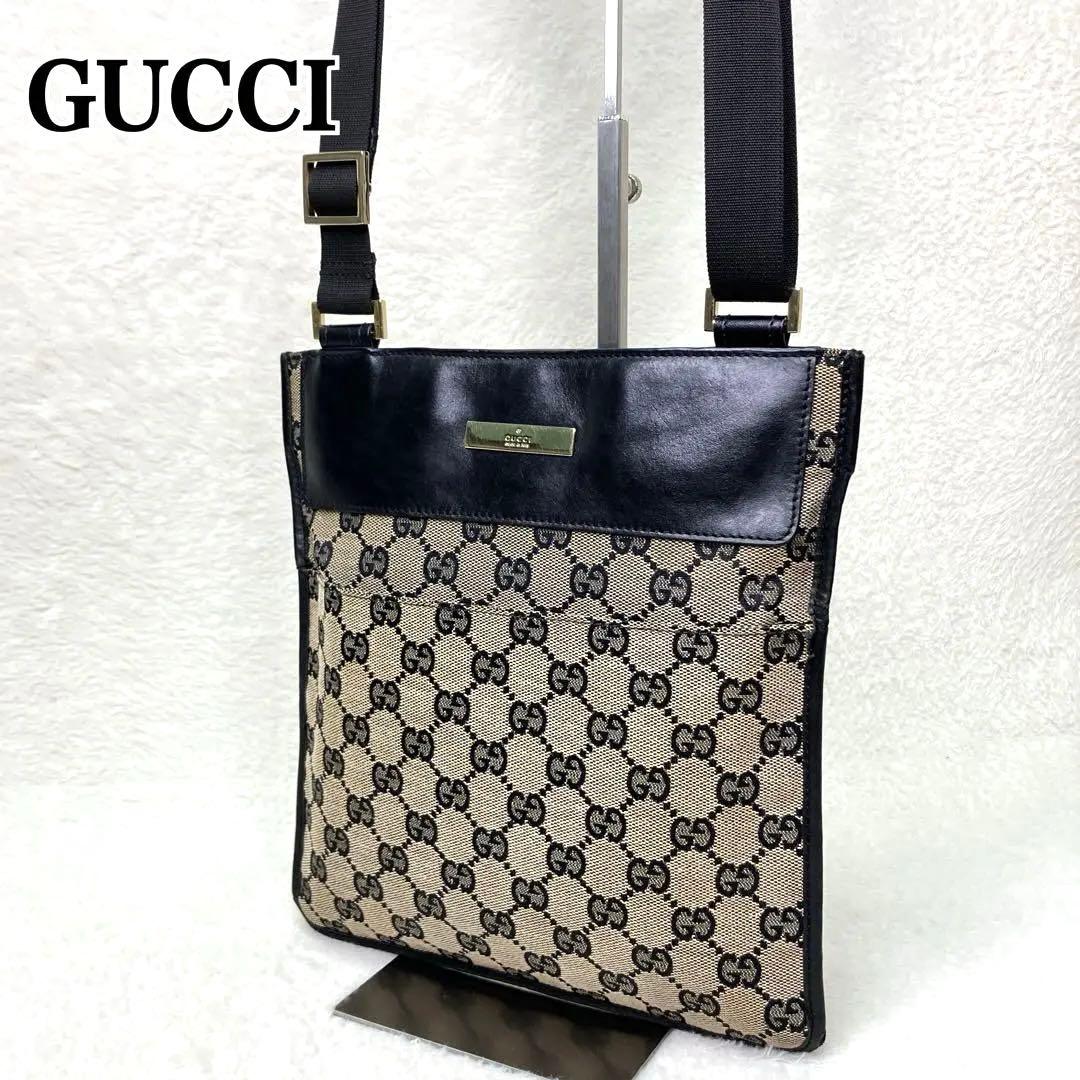 GUCCI グッチ　ショルダーバッグ　メッセンジャー　GG キャンバス　レザー