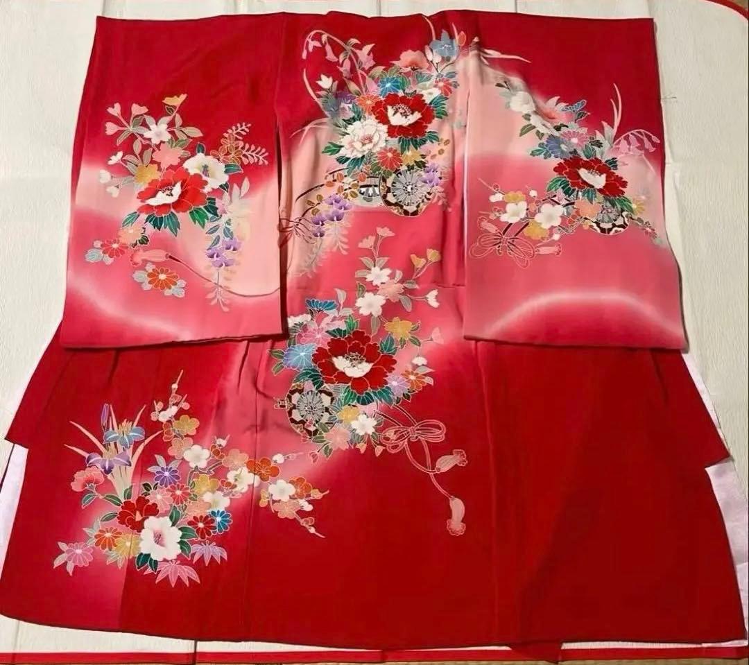 産着　お宮参り　長襦袢付き　正絹　ぼかし　女の子　半襟付き　金彩　辻ヶ花　未使用