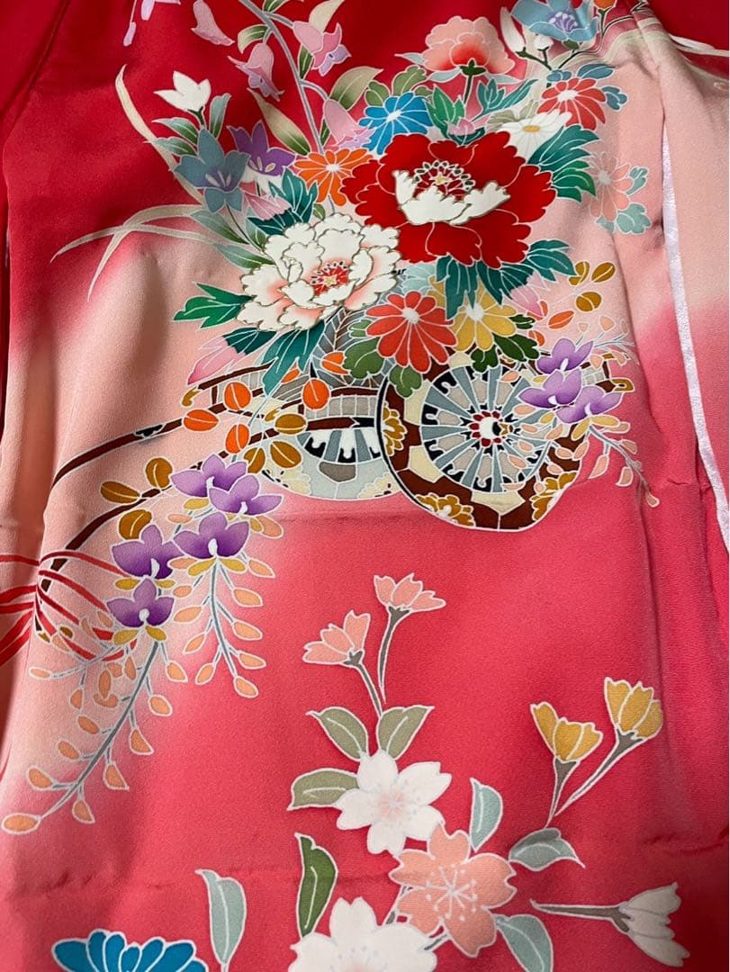 産着　お宮参り　長襦袢付き　正絹　ぼかし　女の子　半襟付き　金彩　辻ヶ花　未使用