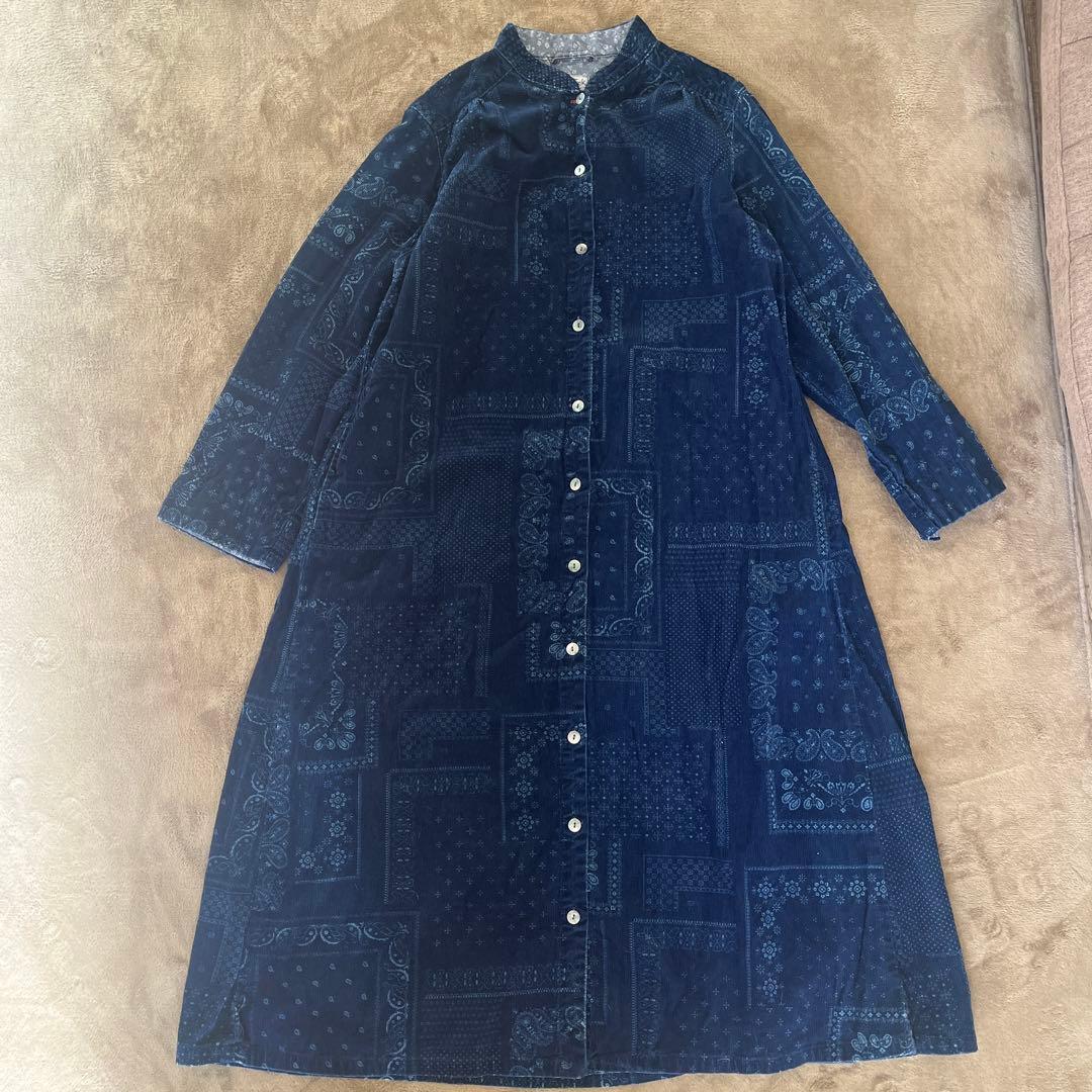 BlueTrick 岡山デニム ペイズリー柄シャツワンピース インディゴ