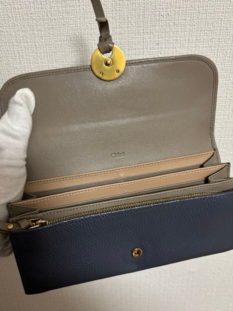 Chloé クロエ バイカラー レザー フラップ長財布 美品