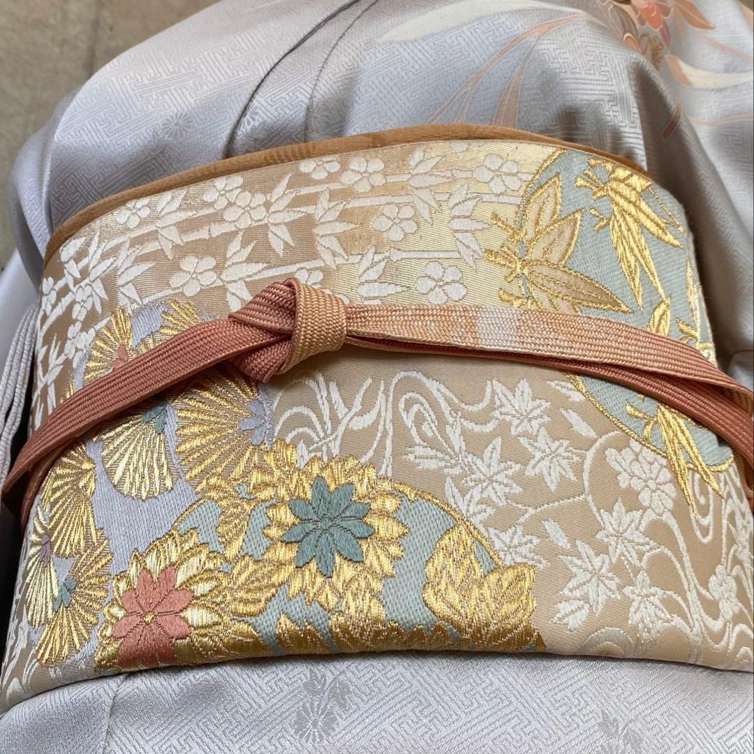 正絹　訪問着　一部金駒　薄いブルーグレー　袷