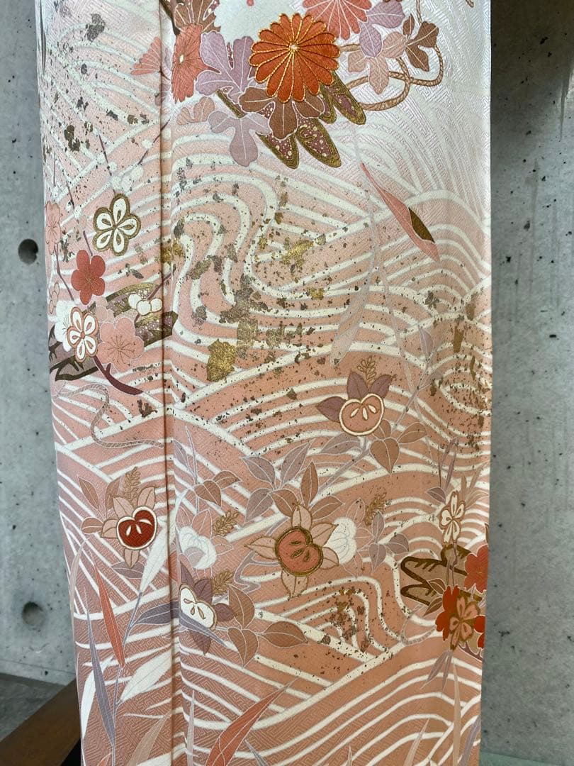 正絹　訪問着　一部金駒　薄いブルーグレー　袷