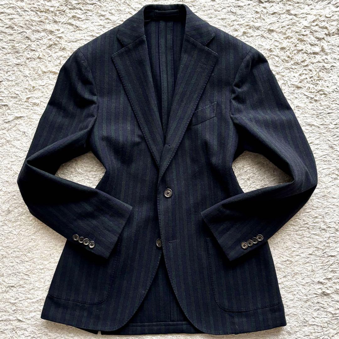 【イタリア製】ラルディーニ テーラードジャケット グリーン ストライプ 44