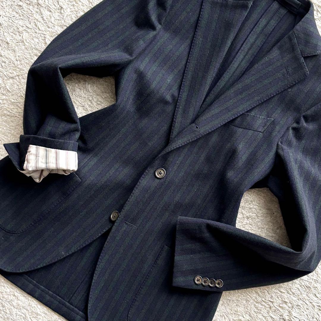 【イタリア製】ラルディーニ テーラードジャケット グリーン ストライプ 44