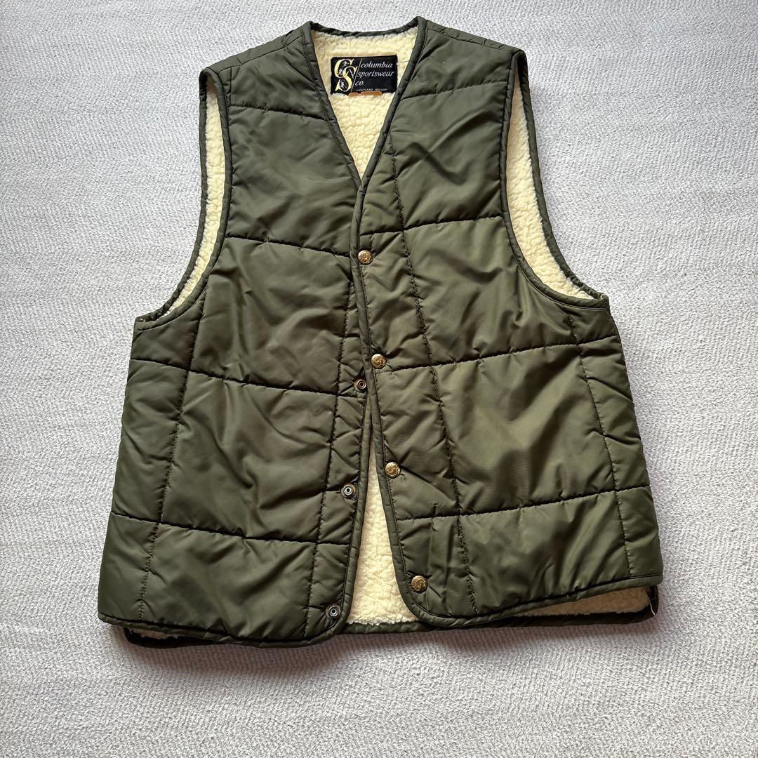 60s70s黒タグコロンビア　キルティングベスト　ボアl.l bean