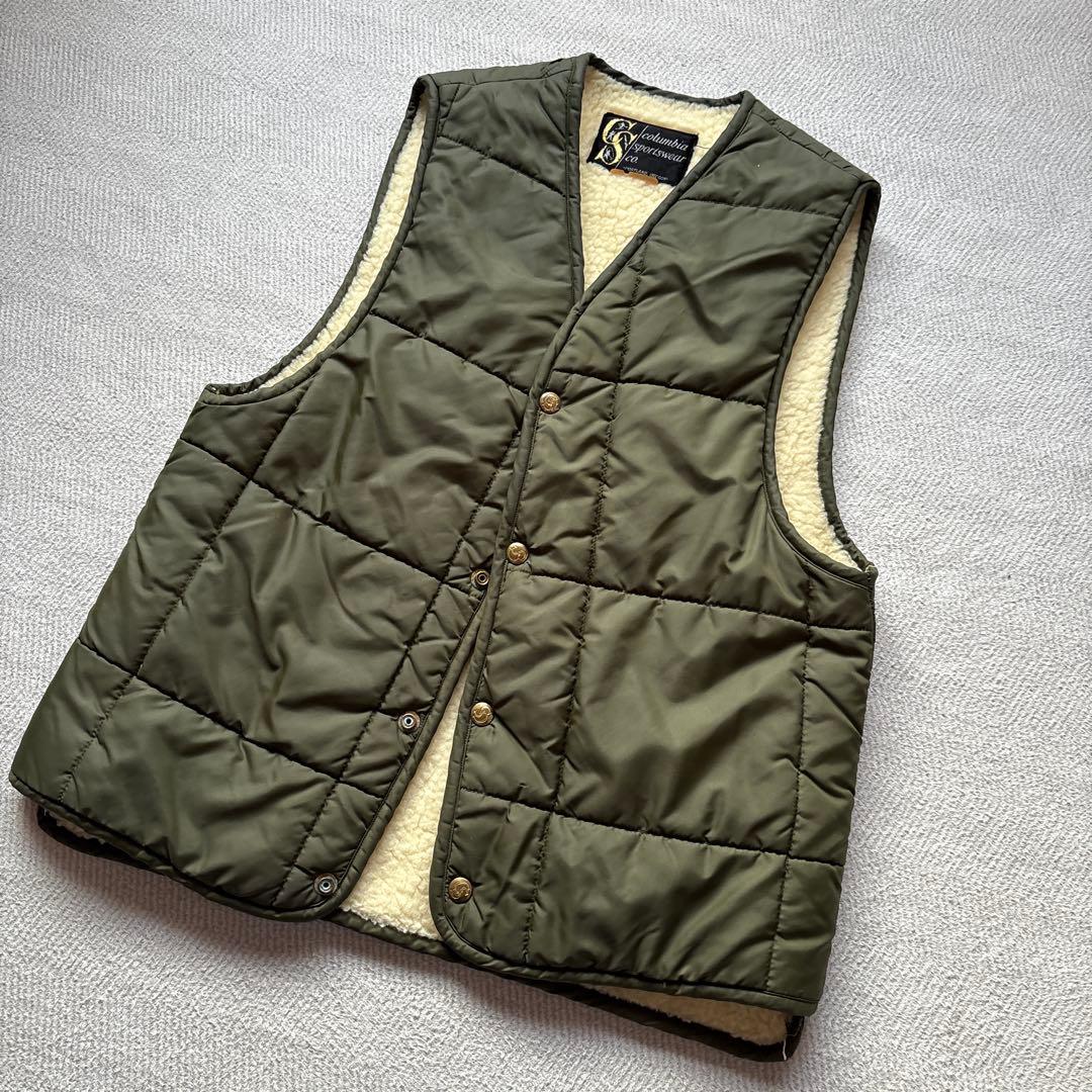 60s70s黒タグコロンビア　キルティングベスト　ボアl.l bean