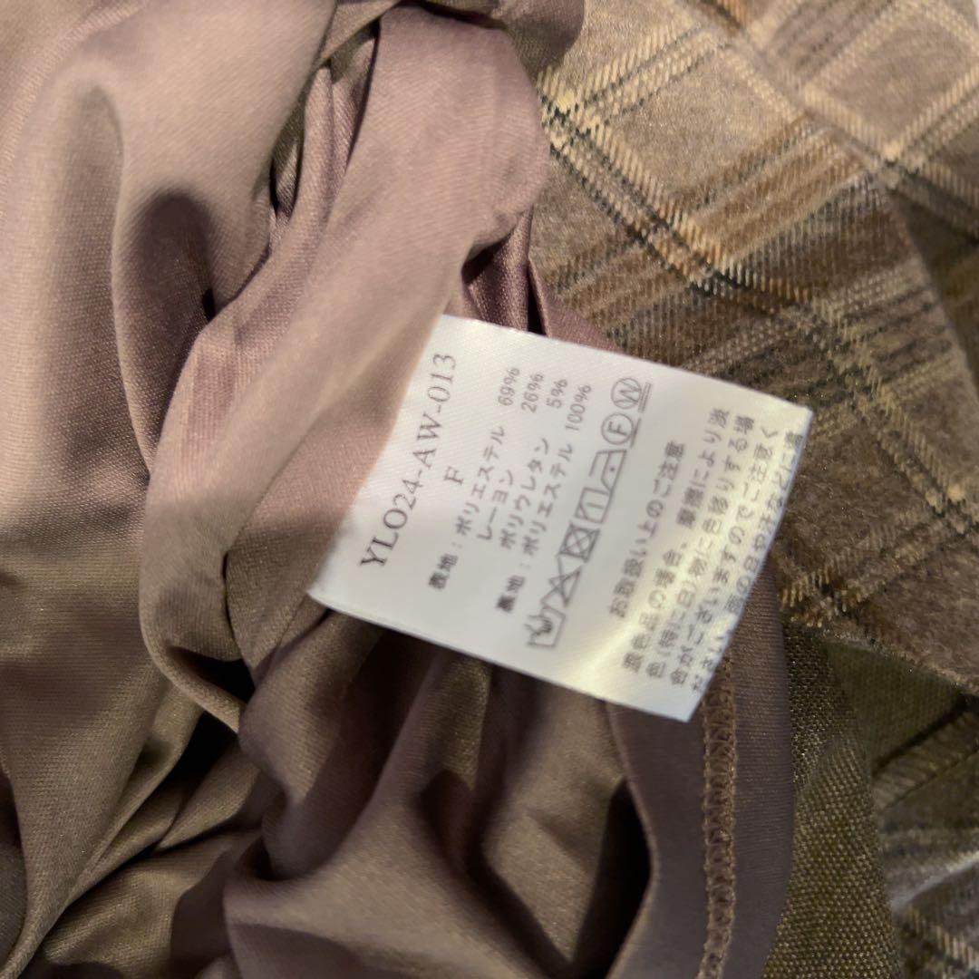 Yilon オフショルダー チェック柄 ワンピース イロン ブラウン