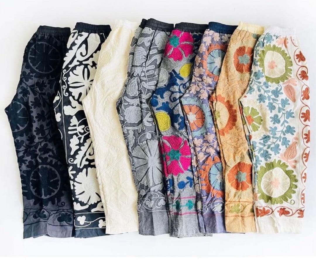 手刺繍　ホワイトスザニパンツ　インド　　ポキプシー　　pokipcee