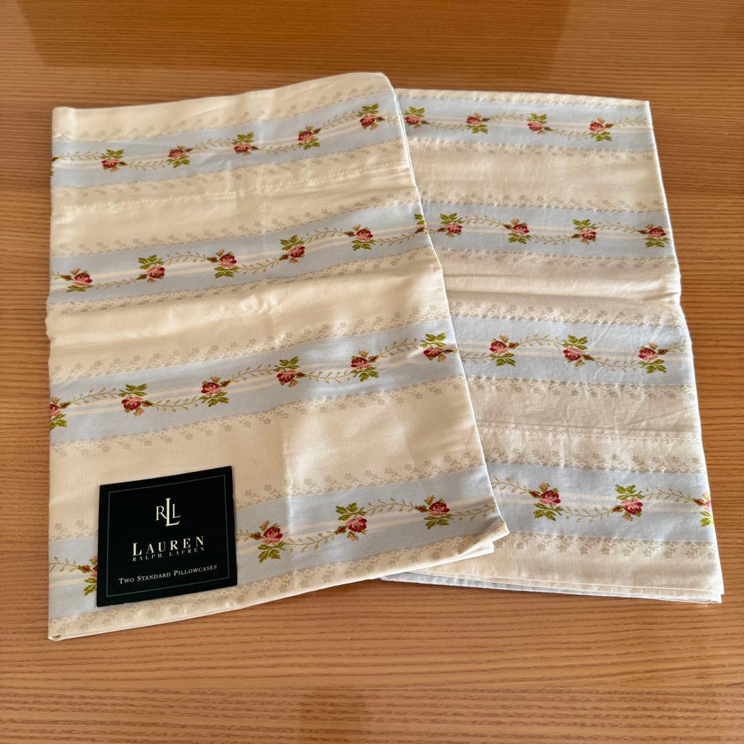RALPH LAUREN ストライプ花柄　ピローケース　2枚セットで