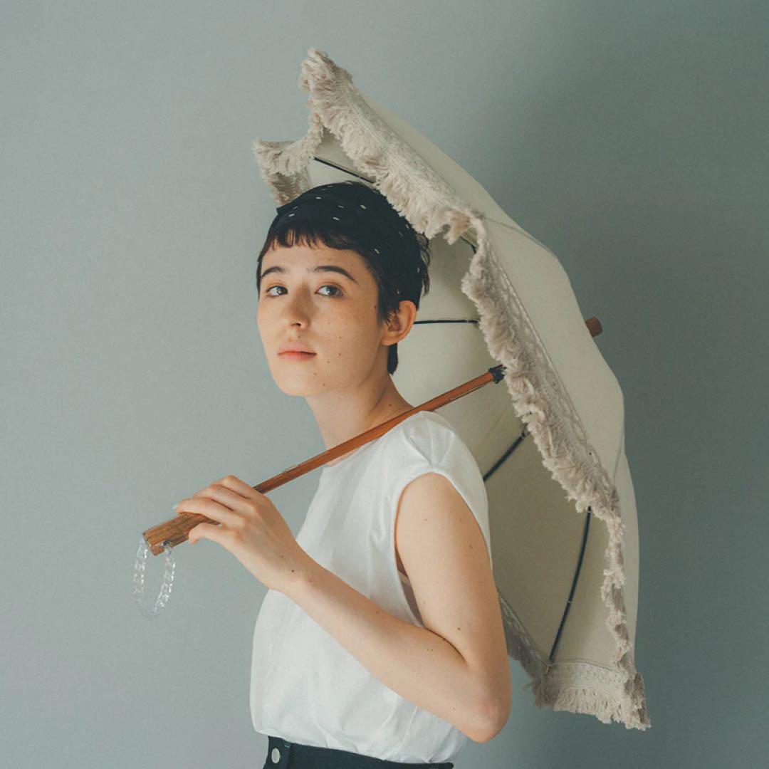 【大森商店】日傘 フリンジ大40cm 白(傘袋付き）