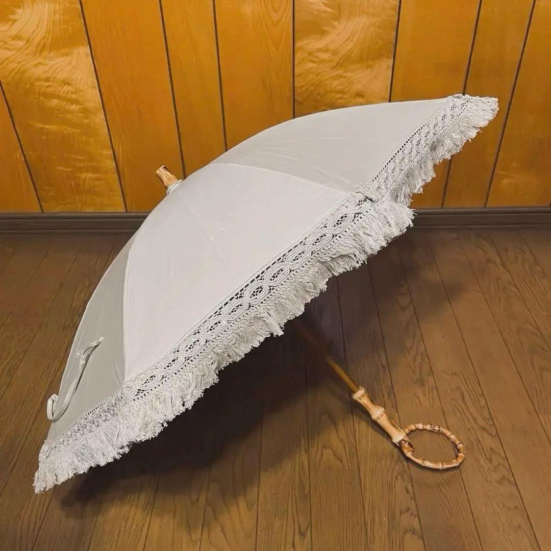 【大森商店】日傘 フリンジ大40cm 白(傘袋付き）