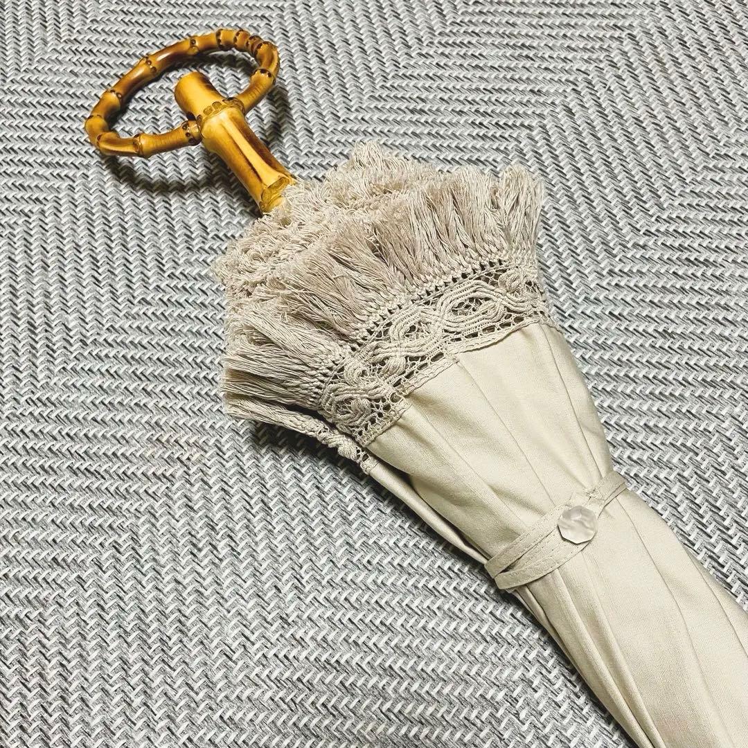 【大森商店】日傘 フリンジ大40cm 白(傘袋付き）