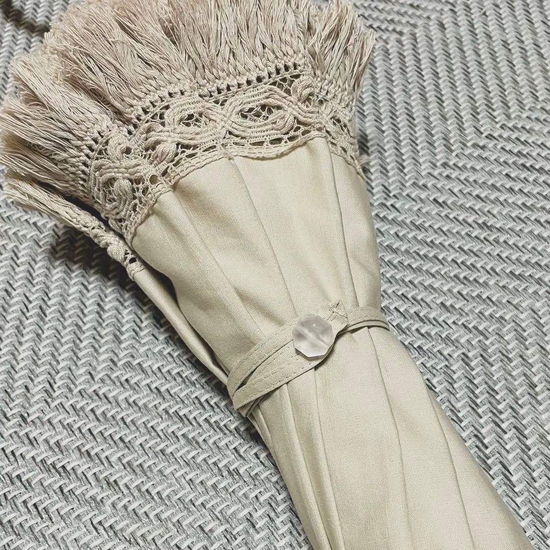 【大森商店】日傘 フリンジ大40cm 白(傘袋付き）