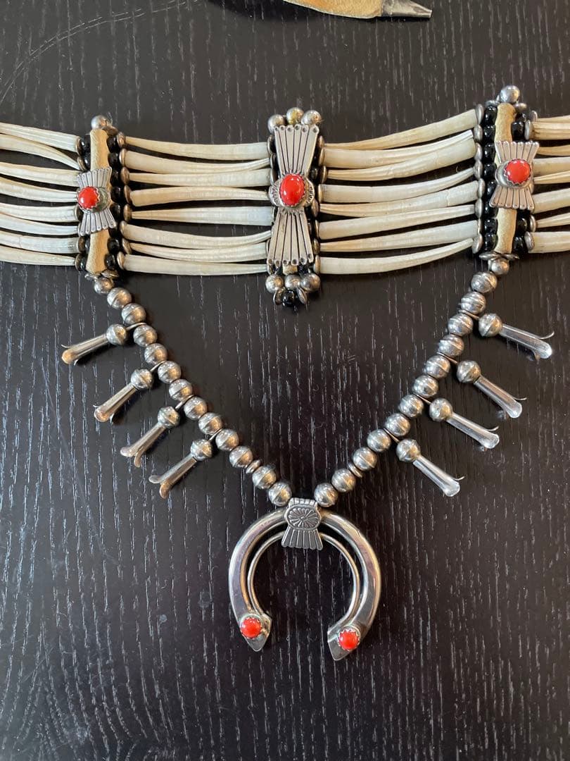 作家物 シルバー925 珊瑚 ボーンチョーカー