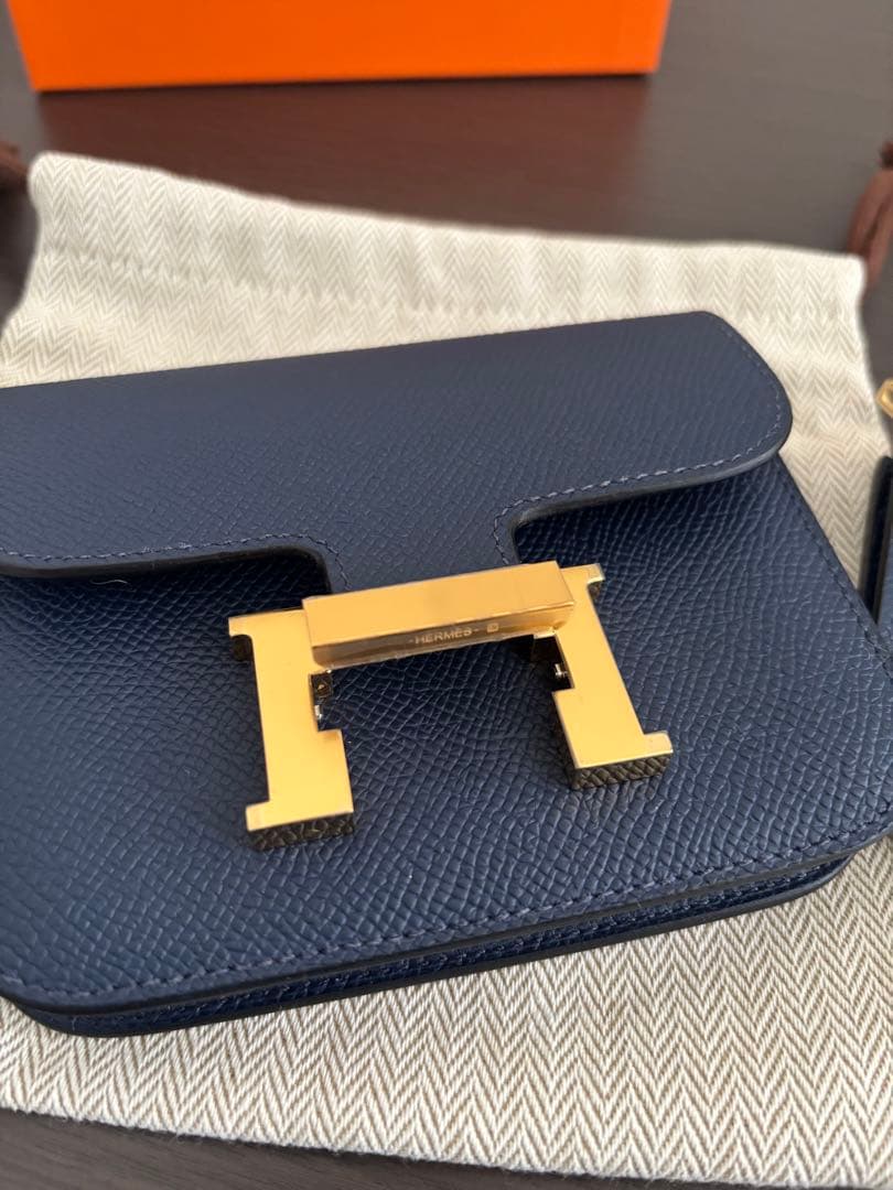 エルメス　バッグ　財布　ウォレット　コンスタンス　スリム　ネイビー