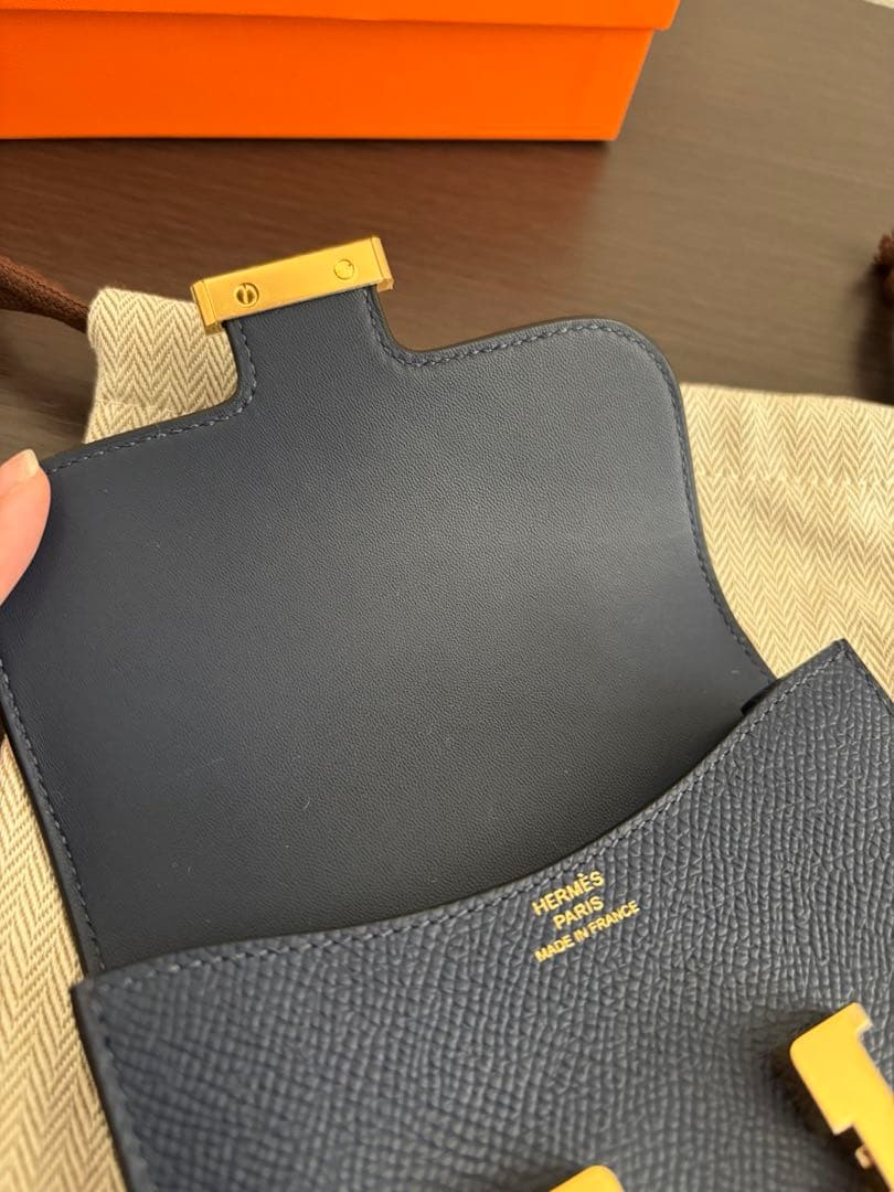 エルメス　バッグ　財布　ウォレット　コンスタンス　スリム　ネイビー