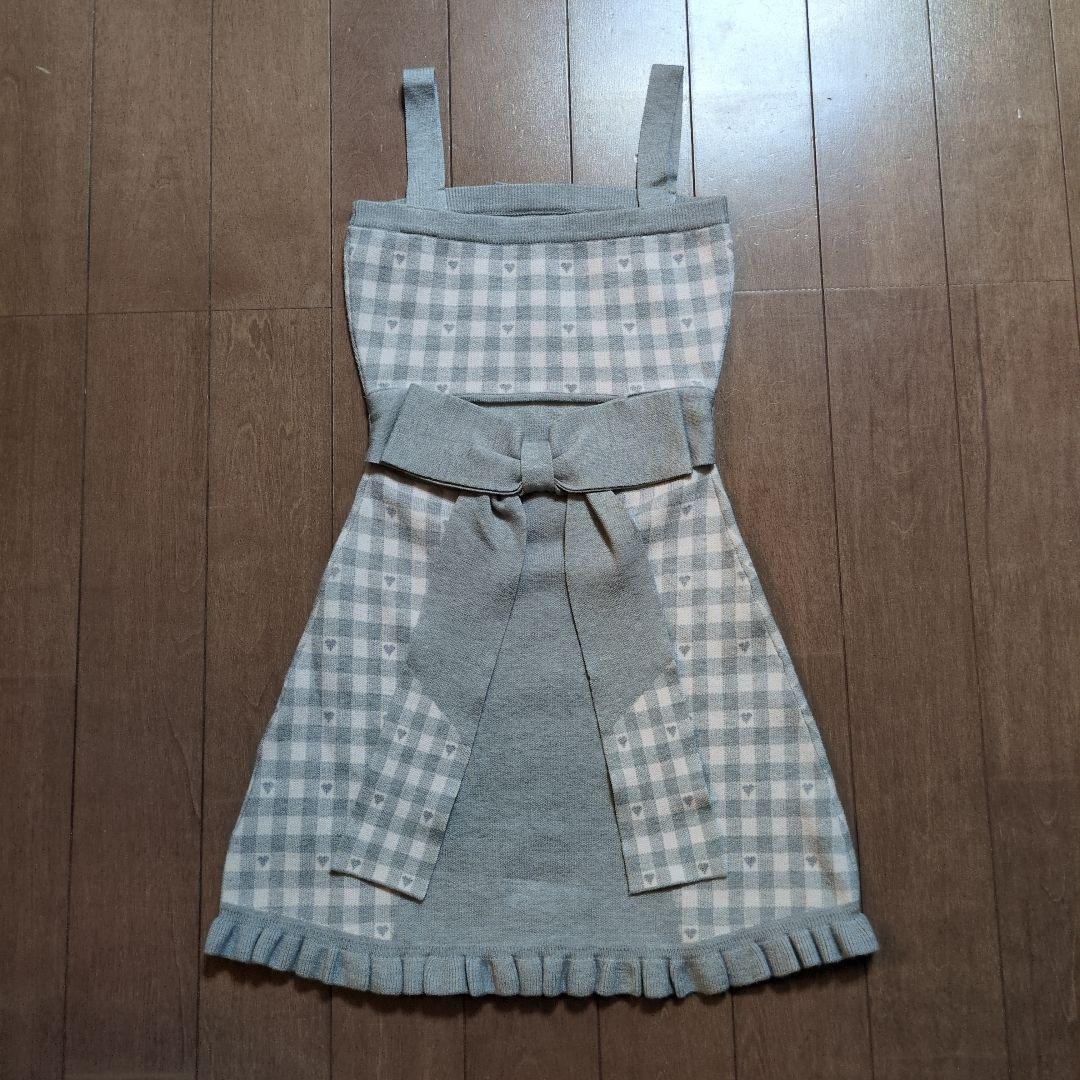ハニーミュウ バックリボン×ギンガムハートアンサンブルワンピース グレー XS