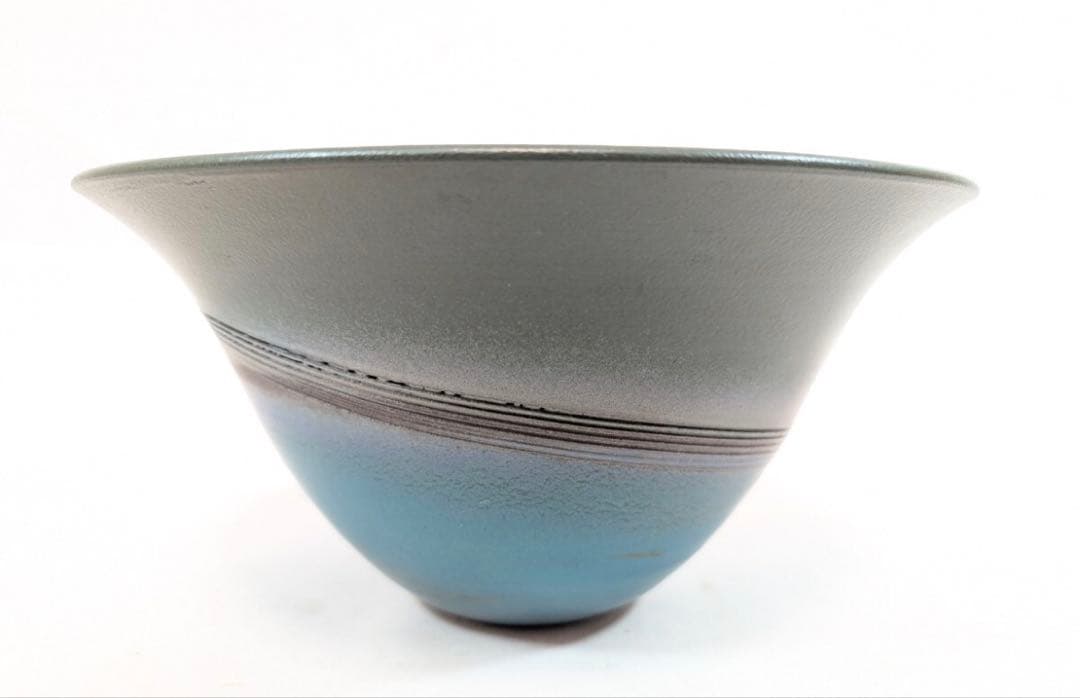 【極美品】池坊 花器／在銘 陶器 （工房制作・作家名不明）金彩ライン/生花