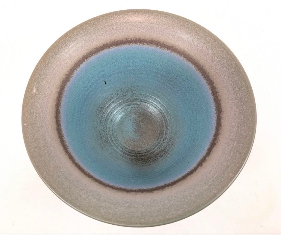 【極美品】池坊 花器／在銘 陶器 （工房制作・作家名不明）金彩ライン/生花