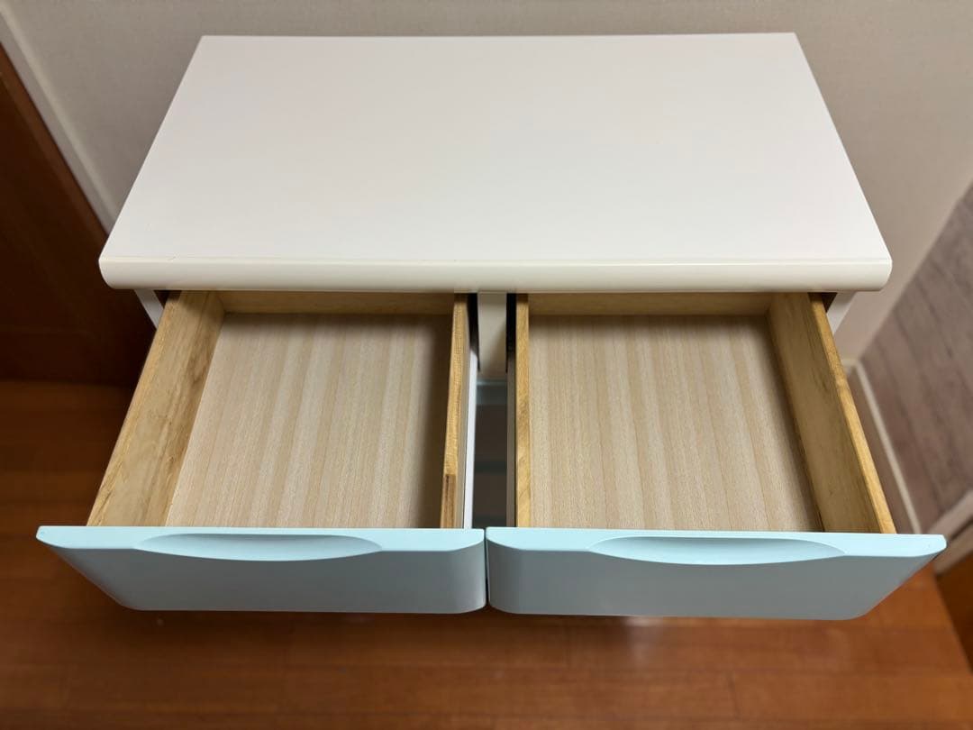 木製チェスト　タンス　5段　ブルー　水色