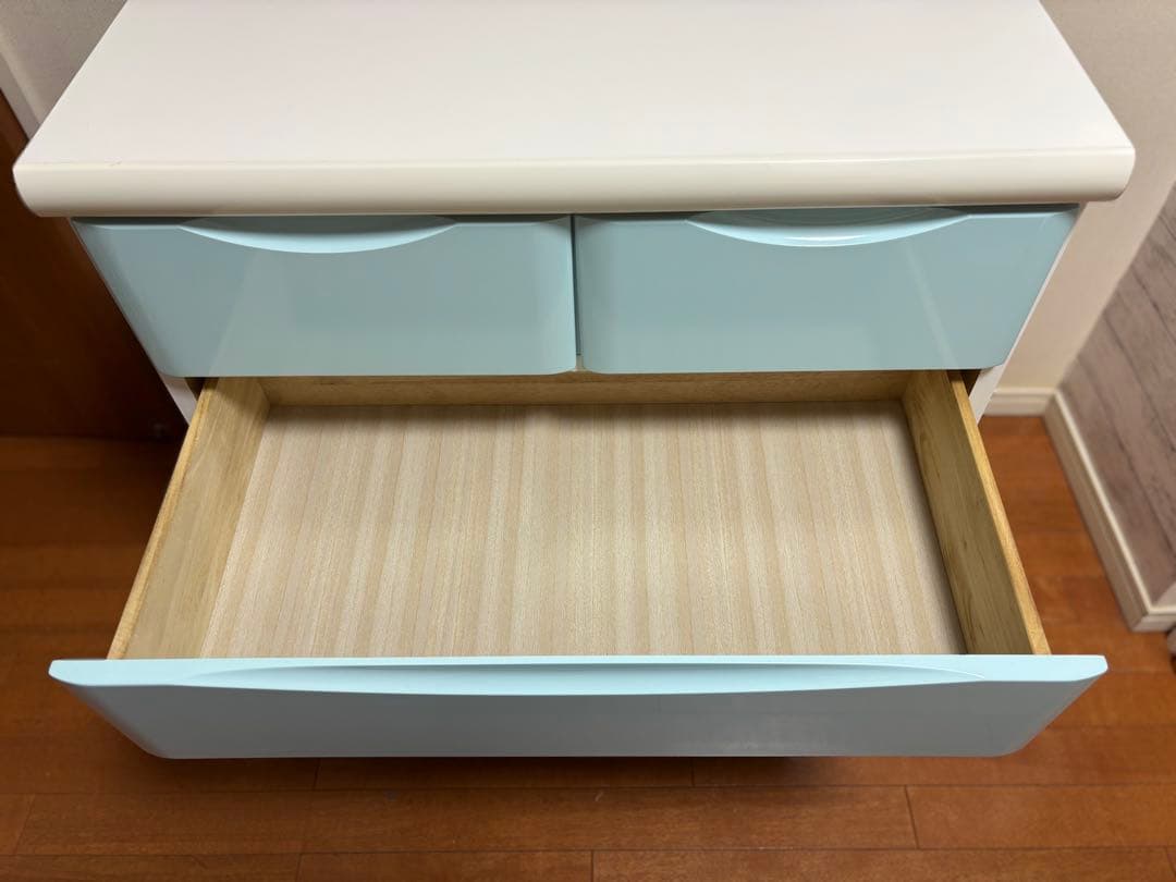 木製チェスト　タンス　5段　ブルー　水色