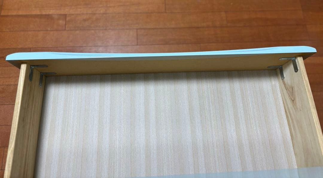 木製チェスト　タンス　5段　ブルー　水色