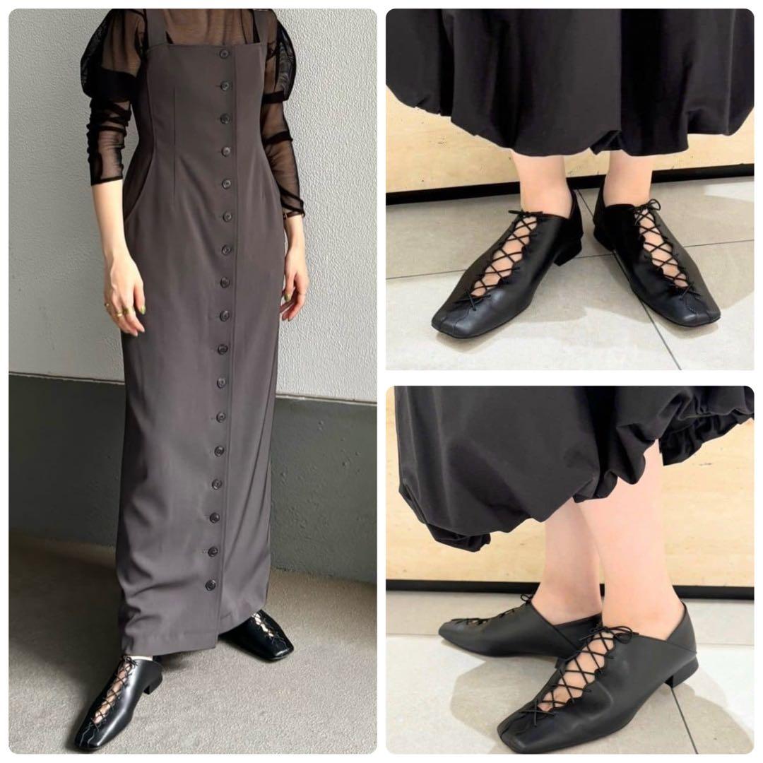 【未使用品】Odette e Odile ウェーブカットレースアップ フラット